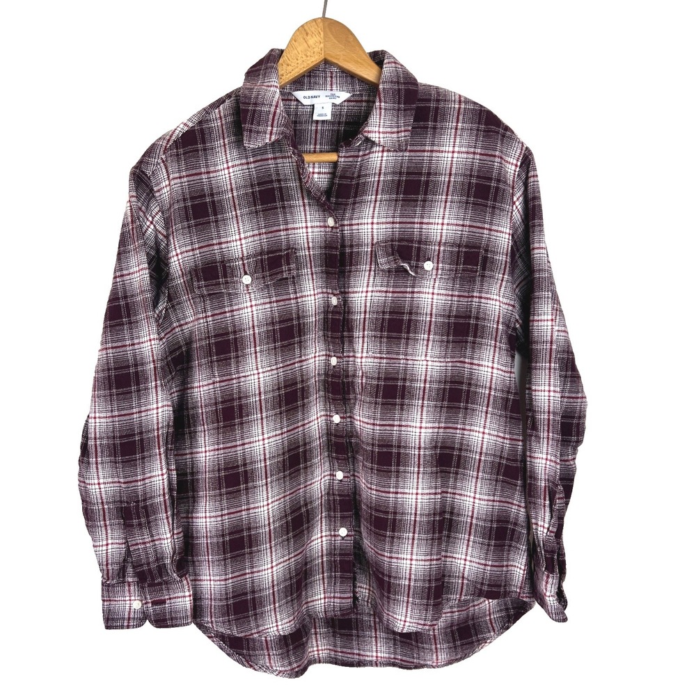 Old Navy The Boyfriend Shirt Women's Flannel Size Small Pink Raisin Arizona Cozy